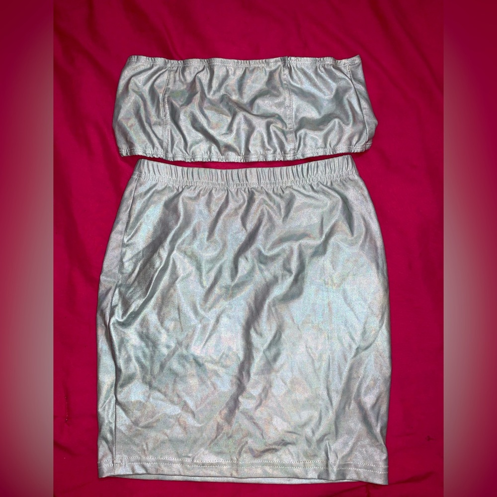 Metallic Two Piece Skirt Set